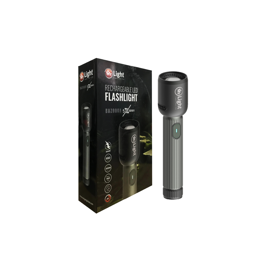 501-05-11-2025-13_06_36_567 Mr.Light Bazooka 5X GD501 Rechargeable LED Flashlight with Thermal Vent –10W LED, 1500mAh Li-ion Battery - Image 1